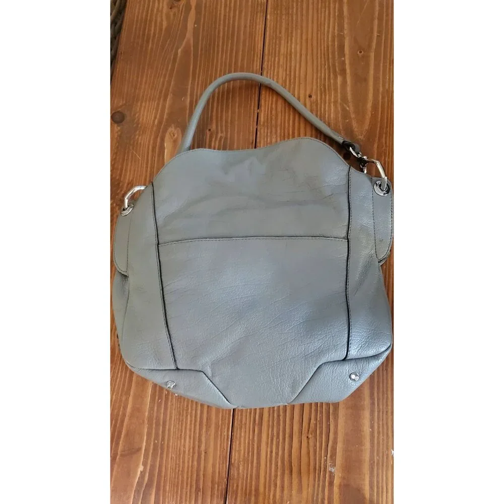 Or Yany Gray Leather Shoulder Bag Purse Handles Silver Hardware - Picture 7 of 16